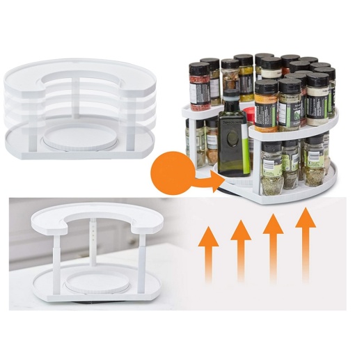 Organizator rotativ pentru condimente EBA, ajustabil pe 2 nivele, economisire spatiu, 32 x 20 cm, Alb - Img 2