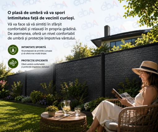 Plasa de Umbrire pentru Gard si Balcon 1,5x25m, 95% Grad de Umbrire, 180g/mp, HDPE Rezistent UV, Paravan Intimitate Exterior Antracit - Img 3