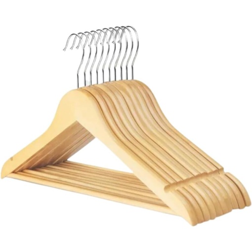 Set 10 Umerase din Lemn, EBA, Carlig rotativ 360 grad, Bara pentru pantaloni, Antiderapant, Lemn, Natur - Img 3
