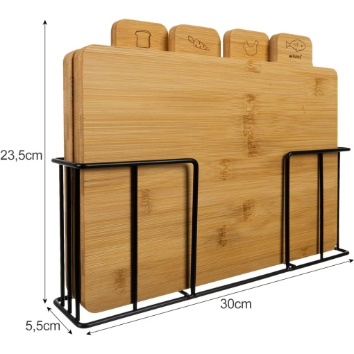 Set 4 tocatoare EBA din lemn de bambus cu suport metalic, dimensiune tocator 23.5 x 5.5 x 30 cm - Img 2