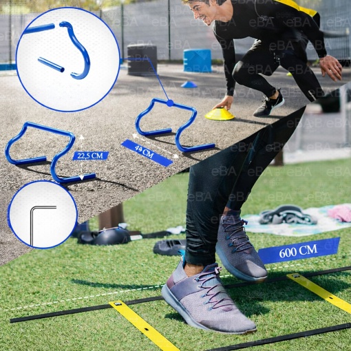 Set antrenament fotbal profesional 20 piese – Scara agilitate 6 m, conuri antrenament, obstacole sarit, parasuta viteza, coarda sarit, kit antrenament coordonare si viteza - Img 8