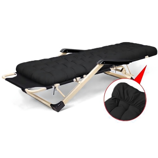 Sezlong pliabil reglabil cu perna groasa 6 cm, cadru otel, confort premium exterior, negru cu rama aurie, terasa, gradina, plaja, camping – EBA - Img 6