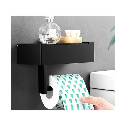 Suport hartie igienica EBA, cu Raft Depozitare Servetele Umede si Raft pentru Telefon, 12, 5 x 20 x 16 cm, Negru - Img 4