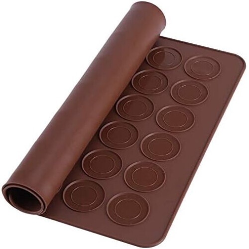 Tava copt Macarons EBA, 48 de forme rotunde, folie silicon rezistenta la temperaturi de pana la 250 grade C, 5 x 39 cm, Maro - Img 3