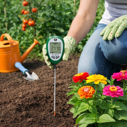 Tester Sol Digital 4 in 1 cu ecran LCD iluminat, Masurare pH Sol, Umiditate, Temperatura si Lumina, Sonda 304 mm, Rotire 180°, pentru Gradina, Ghivece, Rasaduri si Plante de Interior - Img 7