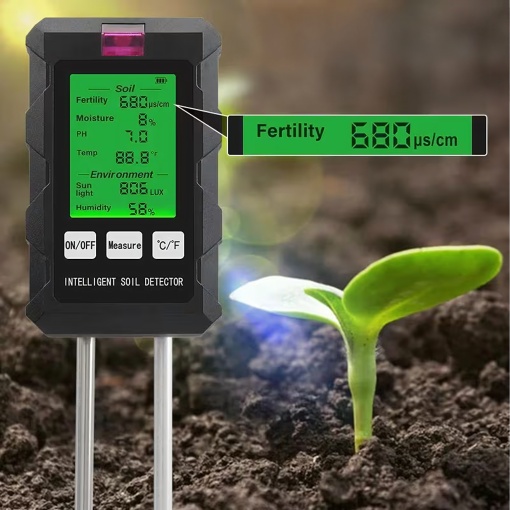 Tester Sol Profesional 6 in 1 Digital, pH Metru, Umiditate, Temperatura, Fertilitate si Lumina, Ecran LCD Rotativ, pentru Plante si Gradina - Img 3