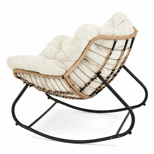 Balansoar de Gradina cu Perna Confortabila, Scaun Balansoar Tip Cuib pentru Relaxare, Terasa, Balcon, Living si Dormitor, Cadru Metalic Stabil, Technoratan Premium, Crem/Negru - Img 8