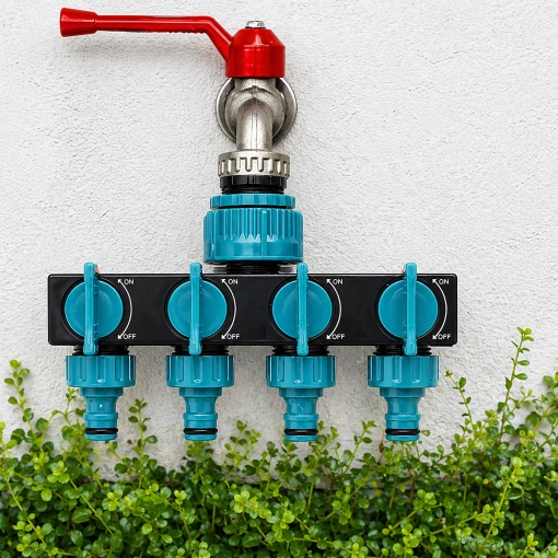 Distribuitor Robinet Gradina 4 Cai cu Supape Individuale ON/OFF, Distribuitor Furtun Apa 1” cu Adaptoare 3/4” si 1/2”, PVC Rezistent pentru Irigatii, Aspersoare si Sisteme de Udare - Img 9