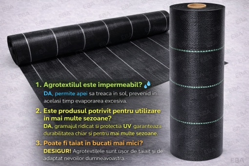 Folie Agrotextil antiburuieni rola 1.1m x 50 m, folie gradina neagra rezistenta UV, 70gmp, usor de montat, ideal pentru legume, flori si solarii+ set 15 ancore fixare 15 cm - Img 4