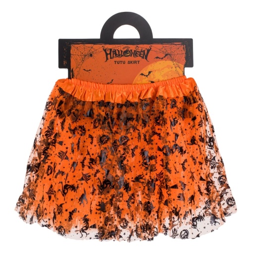 Fusta Tutu Portocalie EBA cu Figurine Negre pentru Copii, 28cm, 3 straturi - Img 2
