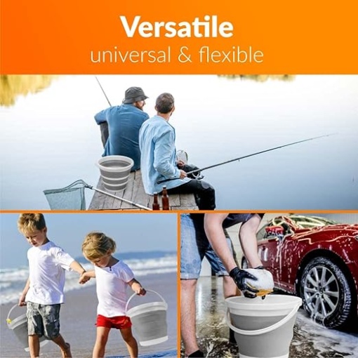 Galeata Pliabila din Silicon si Plastic, cu Maner si Capac, Capacitate 5L, Practica si Compacta Alb si Gri, EBA - Img 3