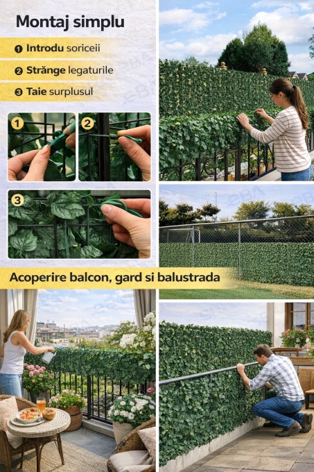 Gard viu artificial iedera EBA, 1.75m x 3m, rezistent UV, verde natural - Img 3