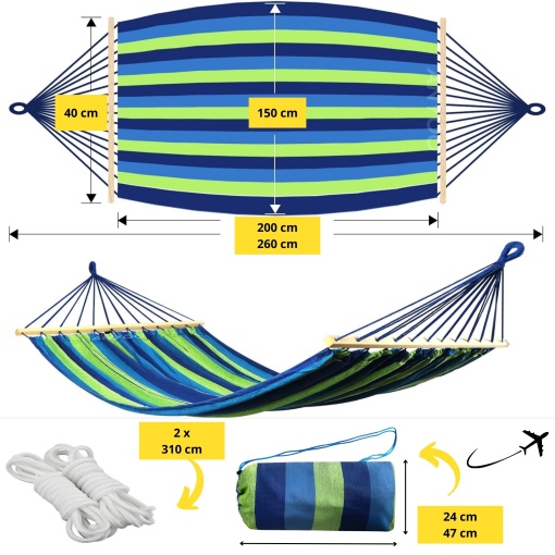 Hamac Dublu de Gardina 270 x 160 cm EBA, Bumbac dens impletit, Bare curbate solide de 40 cm, sustine pana la 200 kg - Img 4