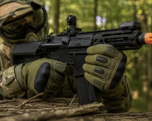 Manusi tactice moto si airsoft eBA XL, verde masliniu, protectii fibra carbon, touchscreen, antiderapante, pentru ATV, bicicleta MTB, enduro, vanatoare, drumetii si outdoor - Img 6