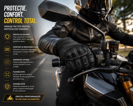 Manusi tactice moto si ATV eBA XL, protectii fibra carbon, compatibile touchscreen, antiderapante, respirabile, pentru motocicleta, bicicleta, enduro, off-road si airsoft, negre - Img 4