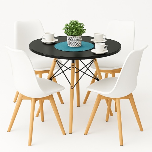 Masa Rotunda EBA, 80cm, Blat Negru, Picioare Lemn Fag, Inaltime 72 cm - Img 4