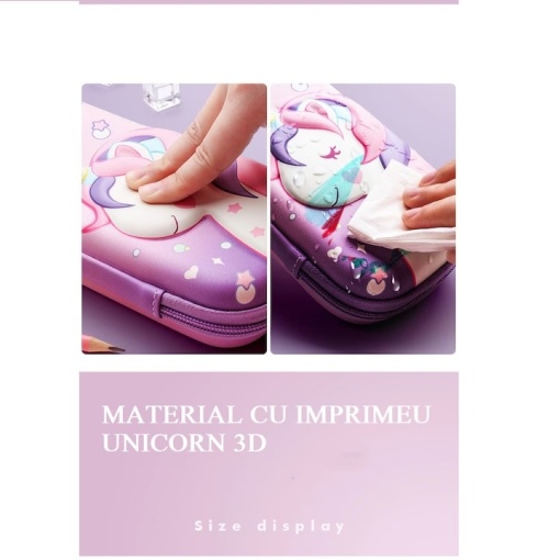 Penar scolar 3D impermeabil EBA, model cu imprimeu Unicorn, , neechipat, dimensiuni 23 x 15.5 cm, Roz - Img 2
