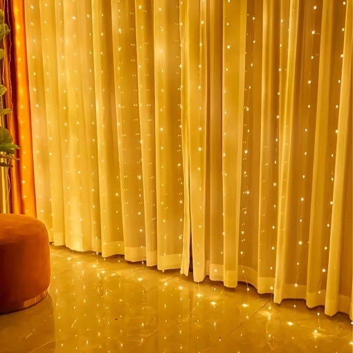 Perdea Luminoasa LED 300 LED-uri, 3 m, 10 Benzi, Lumina Alb Cald, Alimentare USB, Multiple Moduri de Iluminare, Instalatie Decorativa pentru Geam, Perete, Craciun si Petreceri - Img 3