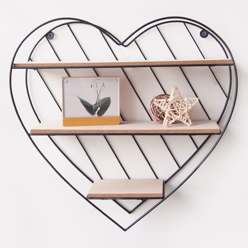 Raft de perete decorativ in forma de inima EBA, metal + lemn, dimensiuni 33.5 x 9.5 x 32 cm, accesorii de montaj incluse - Img 3