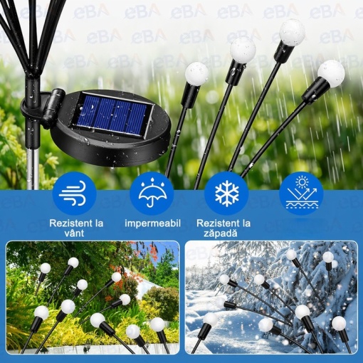 Set 2x Lampi Solare Gradina EBA Tip Licurici, 6 LED, Lumina Calda 3000K, 74cm, IP65 - Img 6