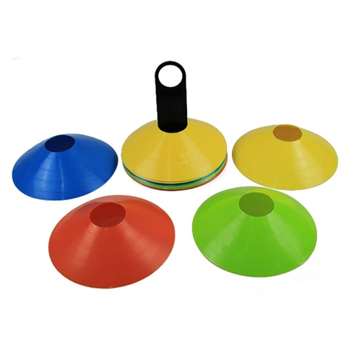 Set 50 jaloane tip con, EBA, pentru antrenamente sportive, PVC flexibil multicolor, cu suport si Geanta din plasa, Multicolor - Img 4