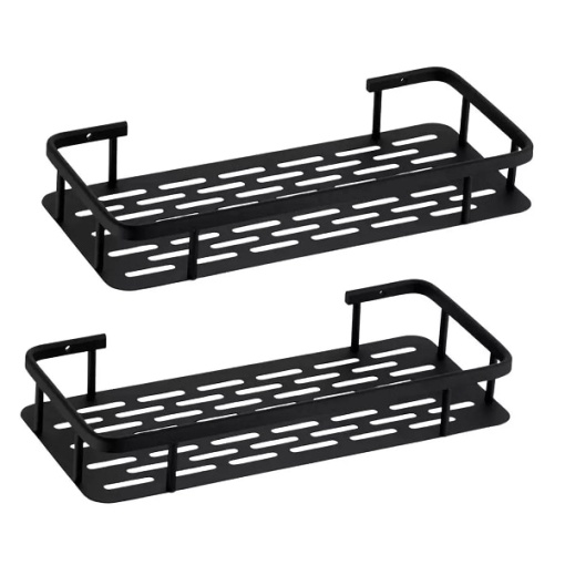 Set de 2 rafturi de baie EBA, Suspendate, cu ventuza si carlige, Negru - Img 2