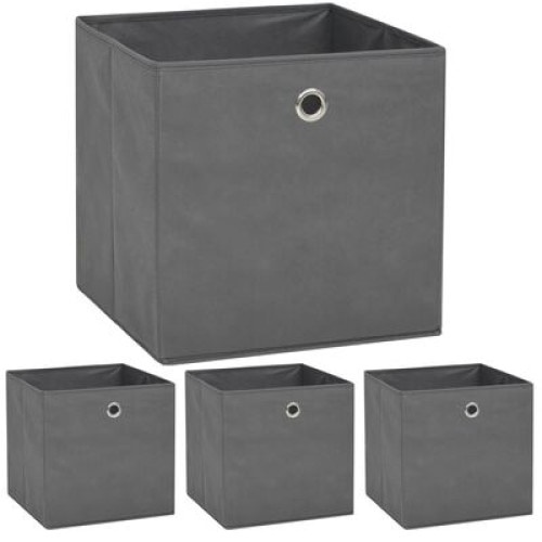 Set de 4 cutii textile de depozitare EBA, fara capac, cu cerc metalic, dimensiuni 15 x 15 x 15 cm, Gri - Img 4