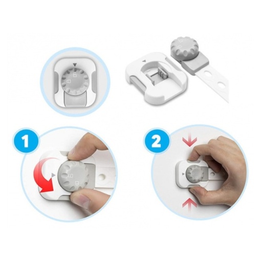 Siguranta usi copii EBA, blocator sertare, ajustabile pe lungime, adeziv 3M, cu sistem de inchidere dublu, set 6 bucati, alb - Img 4