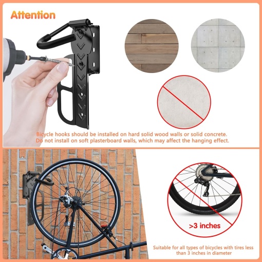 Suport perete pentru bicicleta, EBA, cu suruburi de montare, metal, Negru, 26 x 7 x 12 cm, maxim 25 kg - Img 2