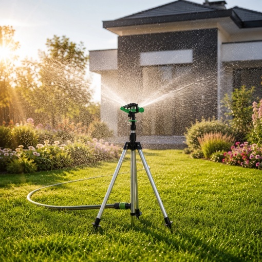 Aspersor Rotativ Gradina cu 3 Brate pe Trepied, 90 cm, Udare 360°, Raza pana la 12 m, Reglabil pe Inaltime, ABS + Otel Inoxidabil, Sistem Irigare pentru Gazon, Flori si Legume - Img 8