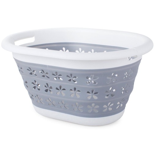 Cos rufe EBA pliabil, 2 manere, silicon, 25 L, dimensiuni 50 x 37.5 x 26 cm, Gri + Alb - Img 2