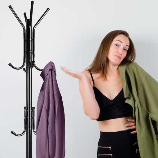 Cuier tip Pom EBA cu Agatatoare, pentru Haine si Imbracaminte, Otel, Inaltime 170 cm, Tampoane Antialunecare de Cauciuc, Negru - Img 3