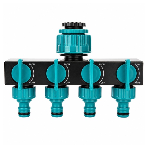 Distribuitor Robinet Gradina 4 Cai cu Supape Individuale ON/OFF, Distribuitor Furtun Apa 1” cu Adaptoare 3/4” si 1/2”, PVC Rezistent pentru Irigatii, Aspersoare si Sisteme de Udare - Img 6