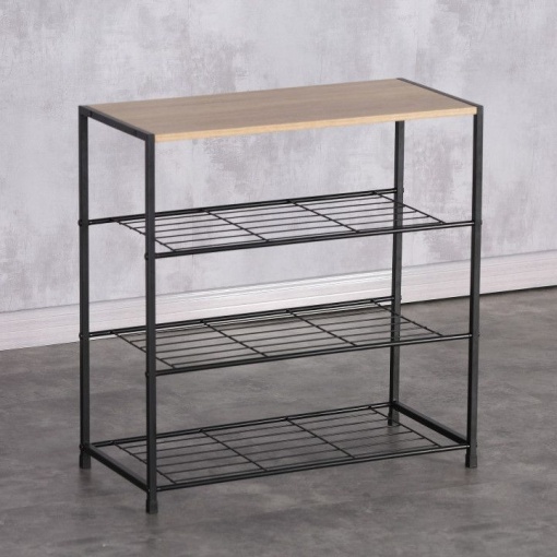 Etajera multifunctionala EBA, 4 polite metalice cu blat lemn, dimensiuni 62, 5 x 30, 5 x 63, 5 cm, Negru mat - Img 4