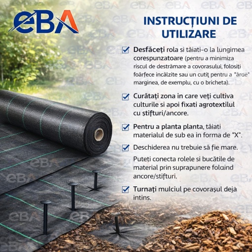 Folie Agrotextil antiburuieni 1.6m x 100m, negru, 70 g/m2, rezistent UV + set 15 ancore fixare 15 cm - Img 3