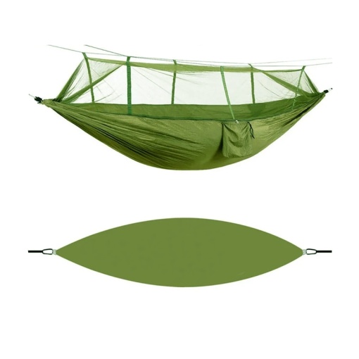 Hamac portabil suspendat pentru 2 persoane EBA, plasa pentru umbrire si tantari 250 x 140 cm, Capacitate 150 kg, Nylon, Verde - Img 4