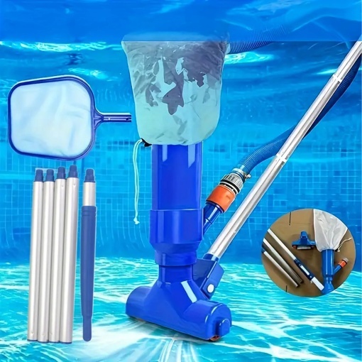 Kit Curatare Fund Piscina cu Aspirator Manual, Sac Filtrare Reutilizabil si Tija 120 cm, Aspirator pentru Piscine Gonflabile, Cadru, SPA si Jacuzzi, Conectare la Furtun de Gradina, Fara Electricitate - Img 4