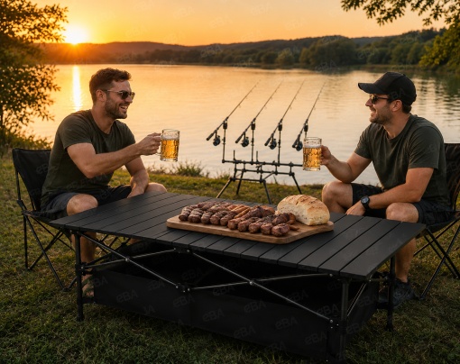 Masa Camping Pliabila Aluminiu Premium 95x55x50 cm, Portabila cu Geanta Transport, Rezistenta la Apa, Stabila si Usoara, pentru Pescuit, Picnic, Gradina, Plaja si Camping - Img 6
