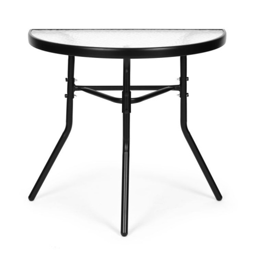 Masa de cafea semiluna cu blat din sticla securizata eBA® – ideala pentru balcon / terasa / patio, neagra - Img 4