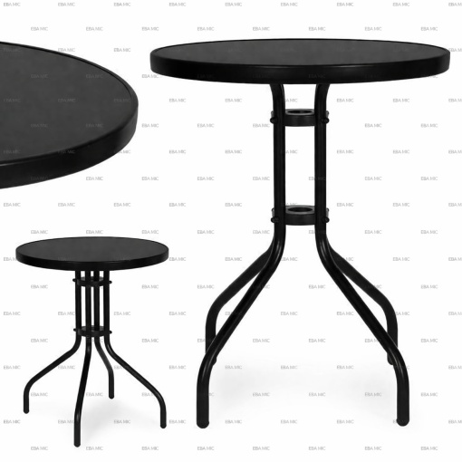 Masa rotunda 60 cm, blat sticla securizata negru, masa balcon si terasa, cadru otel rezistent, picioare antiderapante, masa exterior interior, negru - Img 4