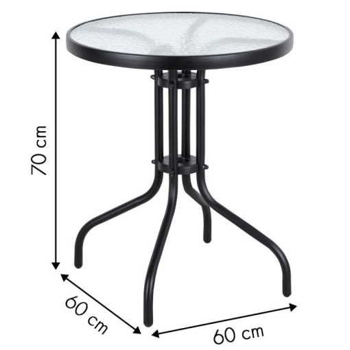 Masa rotunda de cafea eBA, 60 cm, sticla securizata, cadru metalic negru – Ideala pentru balcon, terasa si gradina - Img 4