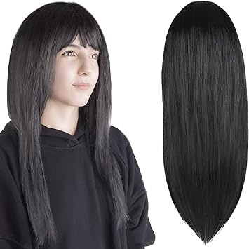 Peruca din par sintetic pentru femei EBA, Par lung cu breton, 67 cm, Negru - Img 2