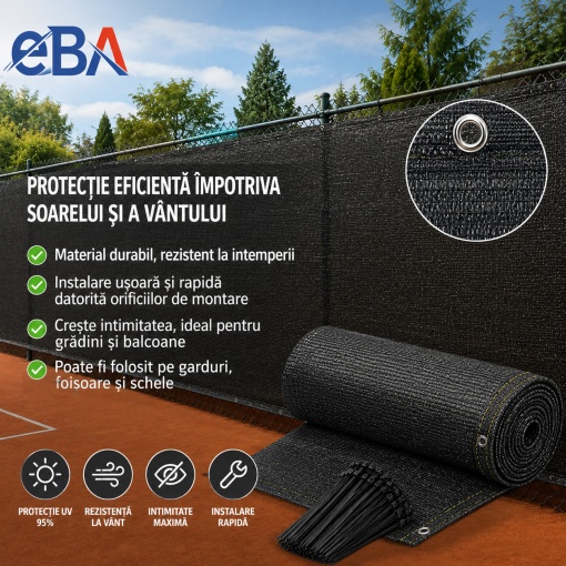 Plasa de Umbrire Gard 1,5x50m HDPE 95% Grad de Umbrire , 180g/mp, Protectie UV si Vant, Paravan Intimitate pentru Curte, Gradina, Balcon, Terasa, Pergola si Schela, Grafit, 100 Coliere Incluse - Img 2