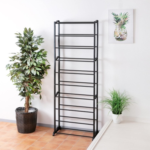 Raft Pantofi EBA, pana la 30 Perechi, 10 Rafturi, Structura din Plastic cu Metal, Inaltimea reglabila de 140 Cm, Negru - Img 2