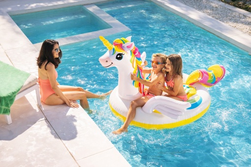 Saltea gonflabila Unicorn, 226x173 cm, 2 camere aer, manere rezistente, PVC gros 0.35 mm, colac piscina copii si adulti - Img 4