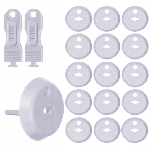 Set 15 protectii pentru prize EBA din ABS, dimensiuni 3.7 x 2.3 cm, 3 chei, albe - Img 2