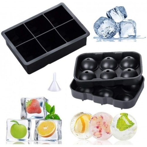 Set 2 tavi cuburi gheata EBA, Silicon, Model Sfera + Cub - Img 2