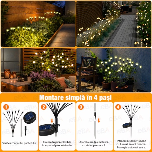 Set 2x Lampi Solare Gradina EBA Tip Licurici, 6 LED, Lumina Calda 3000K, 74cm, IP65 - Img 3