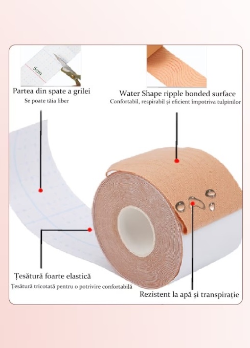 Set Banda pentru sani, suport si modelare EBA, hipoalergenic, 5m + Plasturi din silicon pentru sani - Img 3