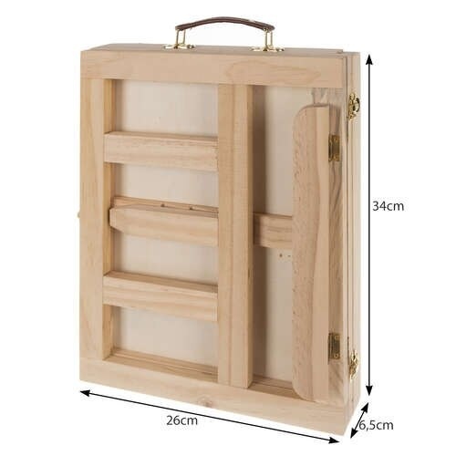 Set pictura EBA Painting Suitcase, 46 piese, Valiza lemn Tip Sevalet, 9 pensule, caiet schite, panza canvas, 24 acuarele, Maro - Img 2